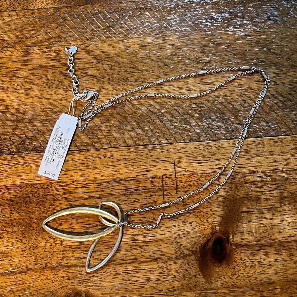 Lucky Brand Silver and Gold Leaf Necklace